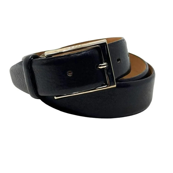 BYBLOS Mens belt Italian Size 58 US size 48 Black leather silver buckle Italy - Picture 7 of 7
